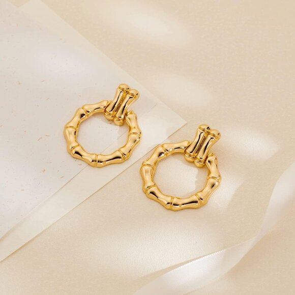 Women's Gold Big Statement Retro Hoop Dangle Earrings Multiple Styles Jewelry - Picture 6 of 7